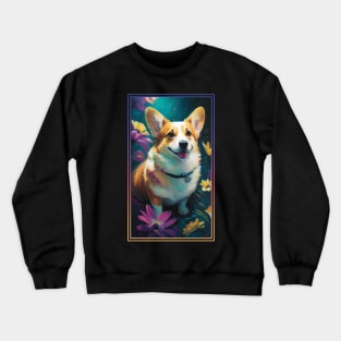 Pembroke Welsh Corgi Dog Vibrant Tropical Flower Tall Digital Oil Painting Portrait Crewneck Sweatshirt